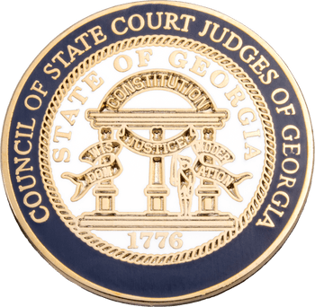 Council of State Court Judges of Georgia challenge coin featuring the gold Georgia state seal emblem over white and blue enamel.